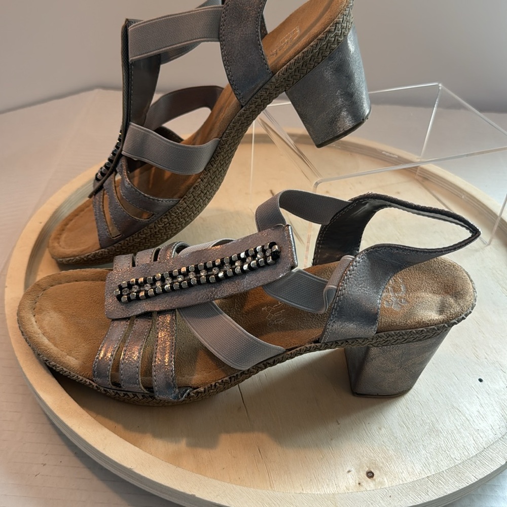 Rieker Metallic Silver Leather Sandals - Picture 3 of 8